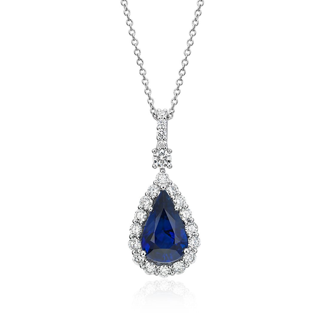 Sapphire and Diamond Drop Pendant in 18k White Gold