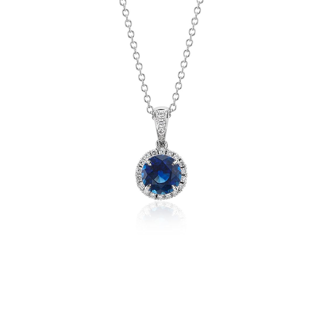 Sapphire and Micropavé Diamond Pendant in 18k White Gold (6mm)