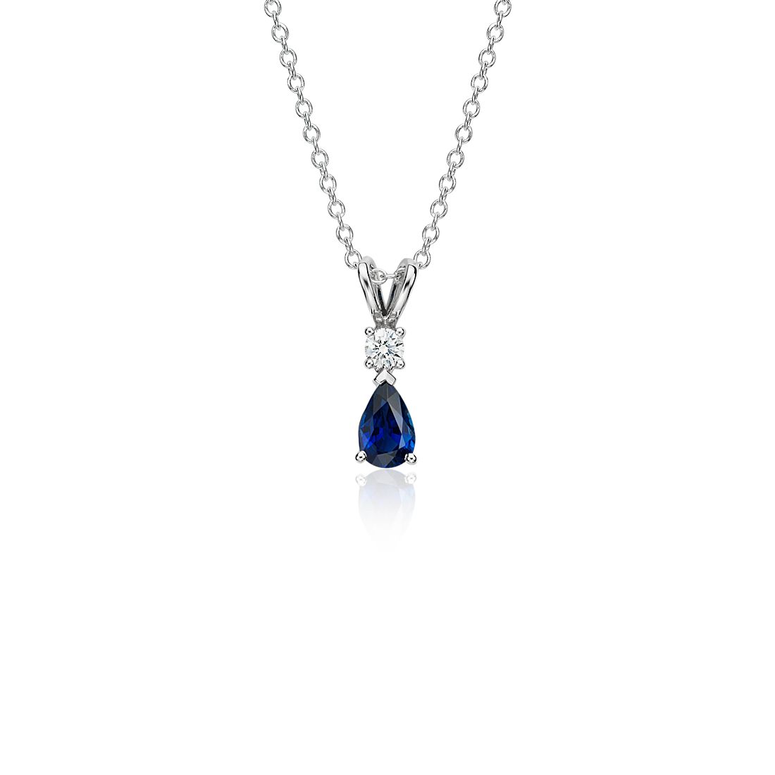 Pear-Shape Sapphire and Diamond Pendant in 18k White Gold (6x4 mm)