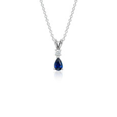 Pear-Shape Sapphire and Diamond Pendant in 18k White Gold (6x4 mm)