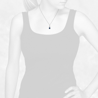 Closeup view of necklace on woman's neck