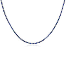 Blue Sapphire Eternity Necklace in 14k White Gold
