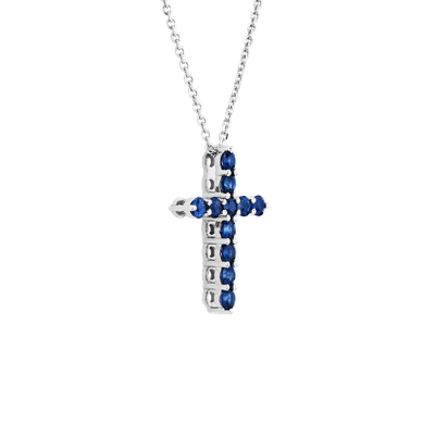 Sapphire Cross Pendant in 14k White Gold