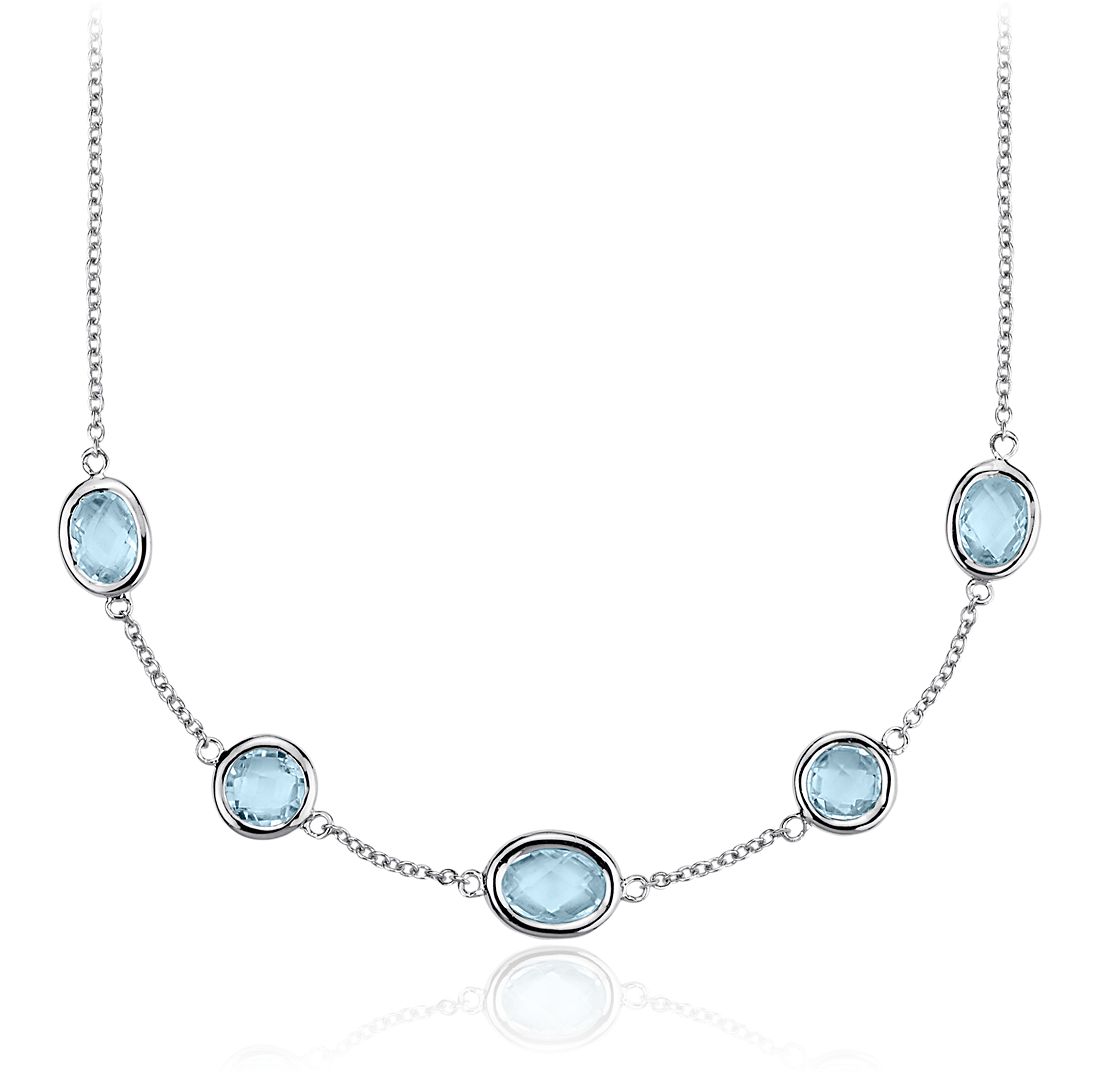 Sky Blue Topaz 5 Stone Stationed Necklace in Sterling Silver | Blue Nile UK