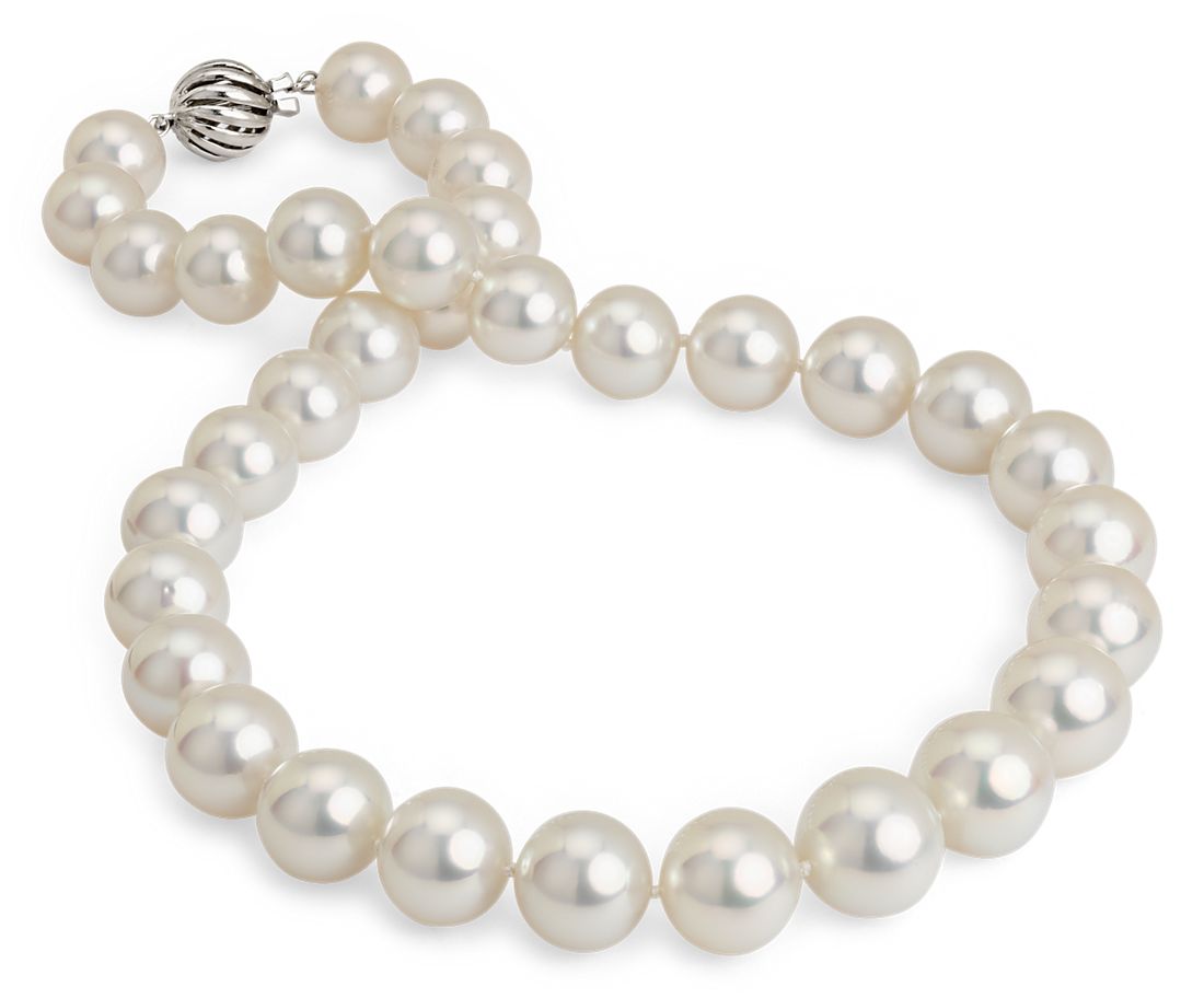 White South Sea Cultured Pearl Strand with Cage Clasp in 18k White Gold (11-13.9) 