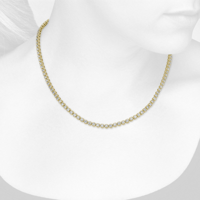 Closeup view of necklace on woman's neck