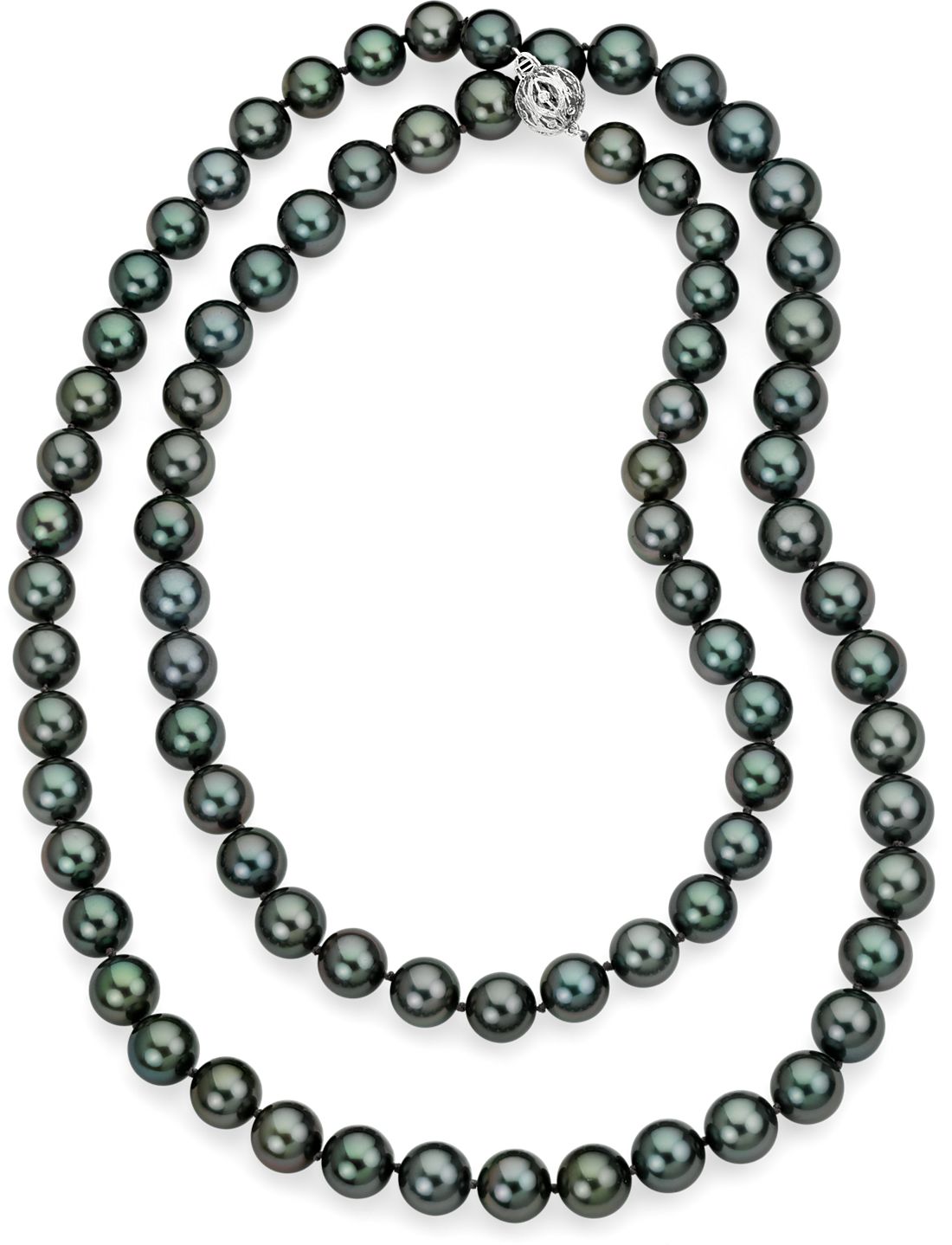 Tahitian Cultured Pearl Strand Necklace with 18k White Gold (36")