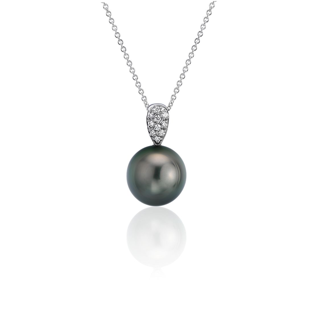 Tahitian Cultured Pearl Pendant with Diamond Teardrop in 14k White Gold (10-10.5mm)
