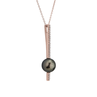 Tahitian Pearl and Diamond Pendant in 14k Rose Gold (8-9mm)