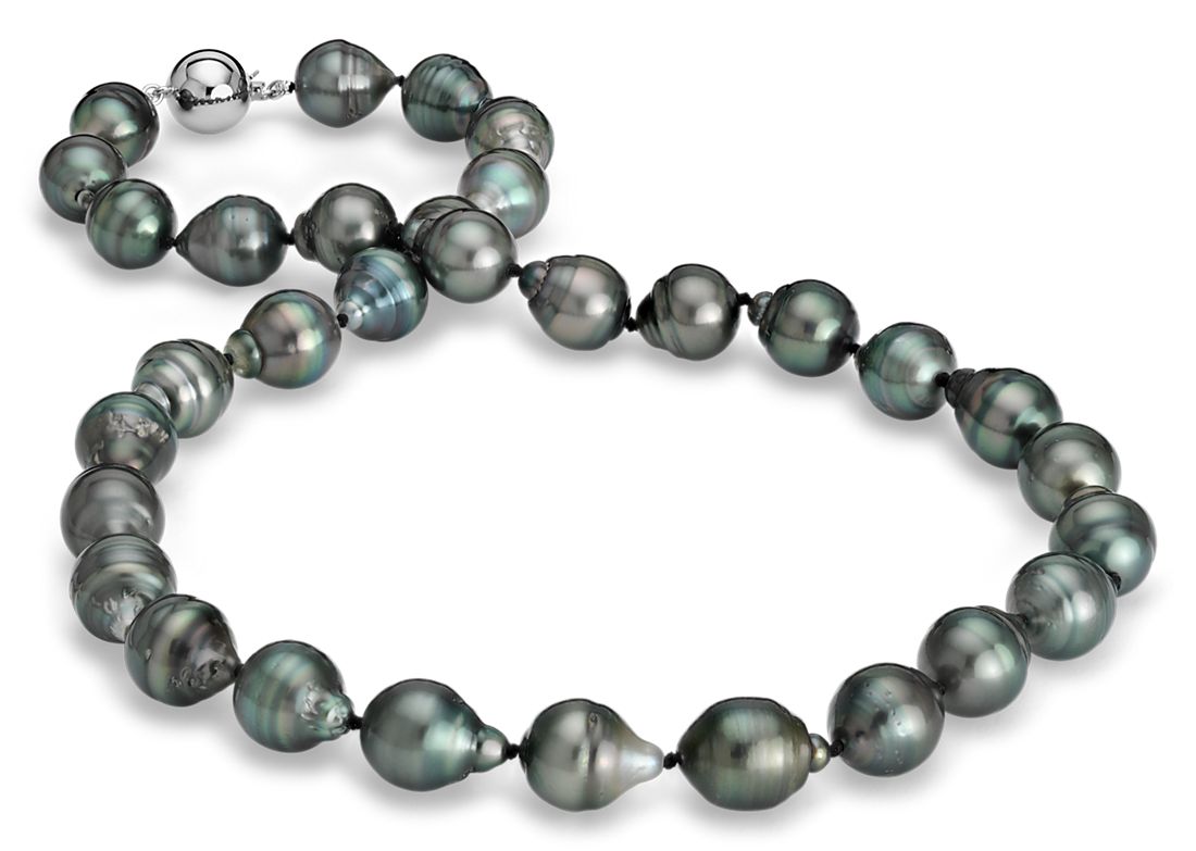 Collar de perlas cultivadas de Tahití barrocas en oro blanco de 18k (10 - 11 mm)