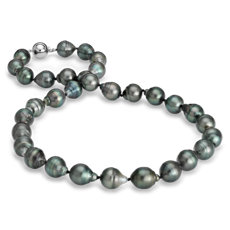 Collar de perlas barrocas cultivadas de Tahití con oro blanco de 18 k (10-11 mm)