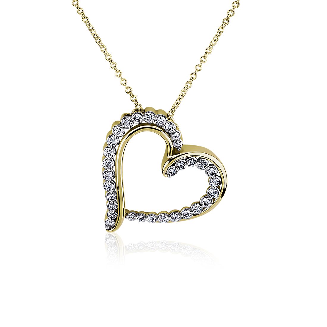 Tilted Double Row Diamond Heart Necklace in 14k Yellow Gold (0.46 ct. tw.)