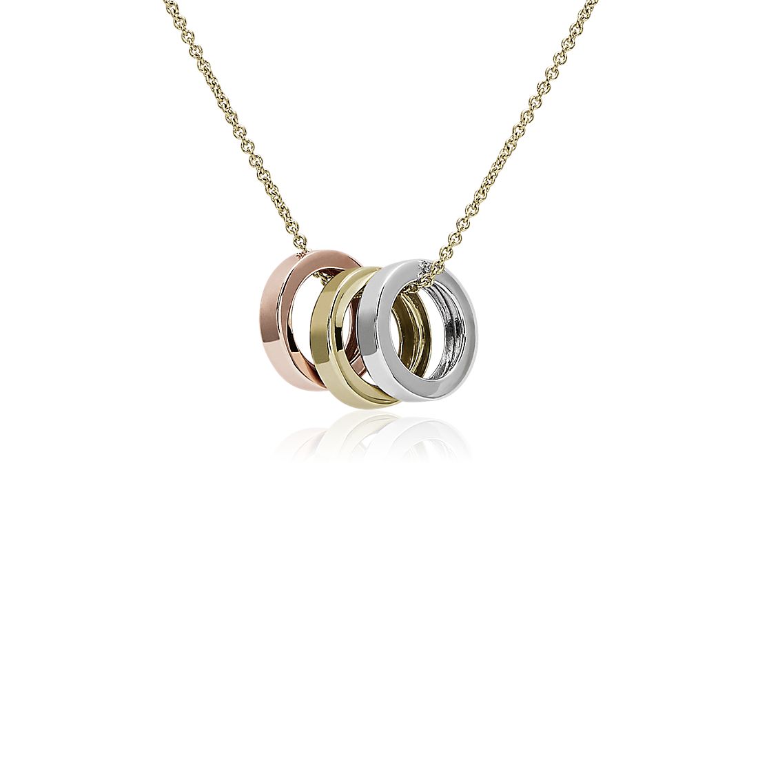 18" Tri-Coloured Ring Pendant in 14k Italian Yellow, White, and Rose Gold (1 mm)