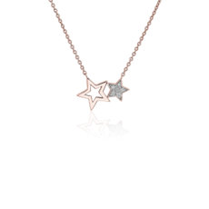 Two Stars Connected Diamond Necklace in 18K Rose Gold