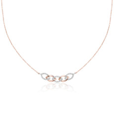 Two-Tone Diamond Link Bar Necklace in 14k White and Rose Gold