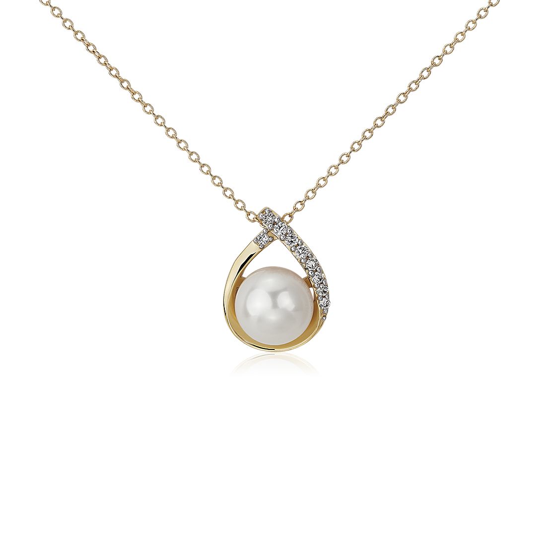 Colgante en forma de lágrima con perla cultivada de agua dulce y diamantes de estilo retro en oro amarillo de 14 k (7,5-8 mm)