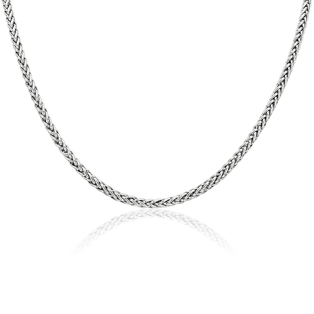 24" Men's Wheat Chain Necklace in 14k Italian White Gold (3.1 mm)