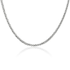 24&quot; Men&#39;s Wheat Chain Necklace in 14k Italian White Gold (3.1 mm)