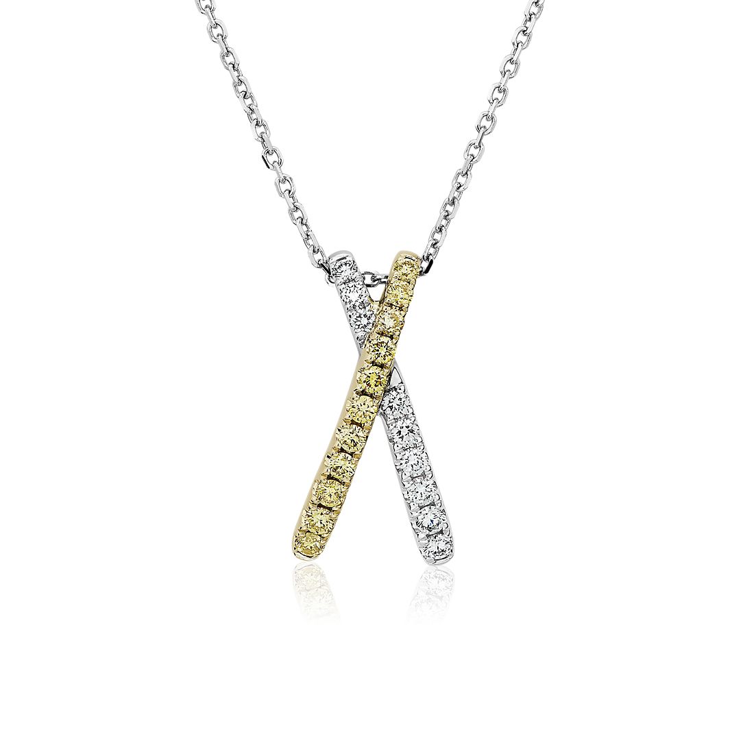 White and Yellow Diamond Crossover Pendant in 14k White and Yellow Gold (5/8 ct. tw.)