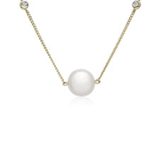 Collar con perla de agua dulce y diamante en oro amarillo de 14 k (8,5-9 mm)