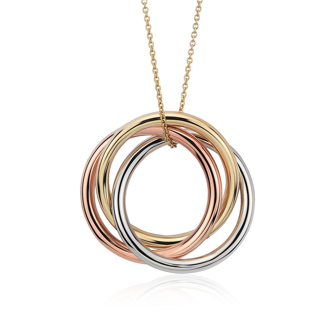 18" Infinity Rings Pendant in 14k Tri-Color Gold (1 mm)