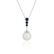 Akoya Pearl and Sapphire Pendant in 14k White Gold