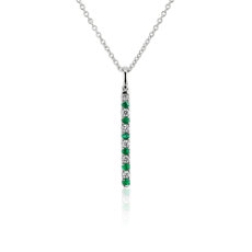 Alternating Emerald and Diamond Vertical Bar Pendant in 14k White Gold (1.6mm)