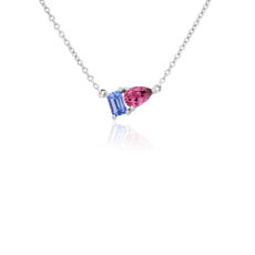 NEW Tanzanite and Pink Tourmaline Two Stone Pendant in 14k White Gold