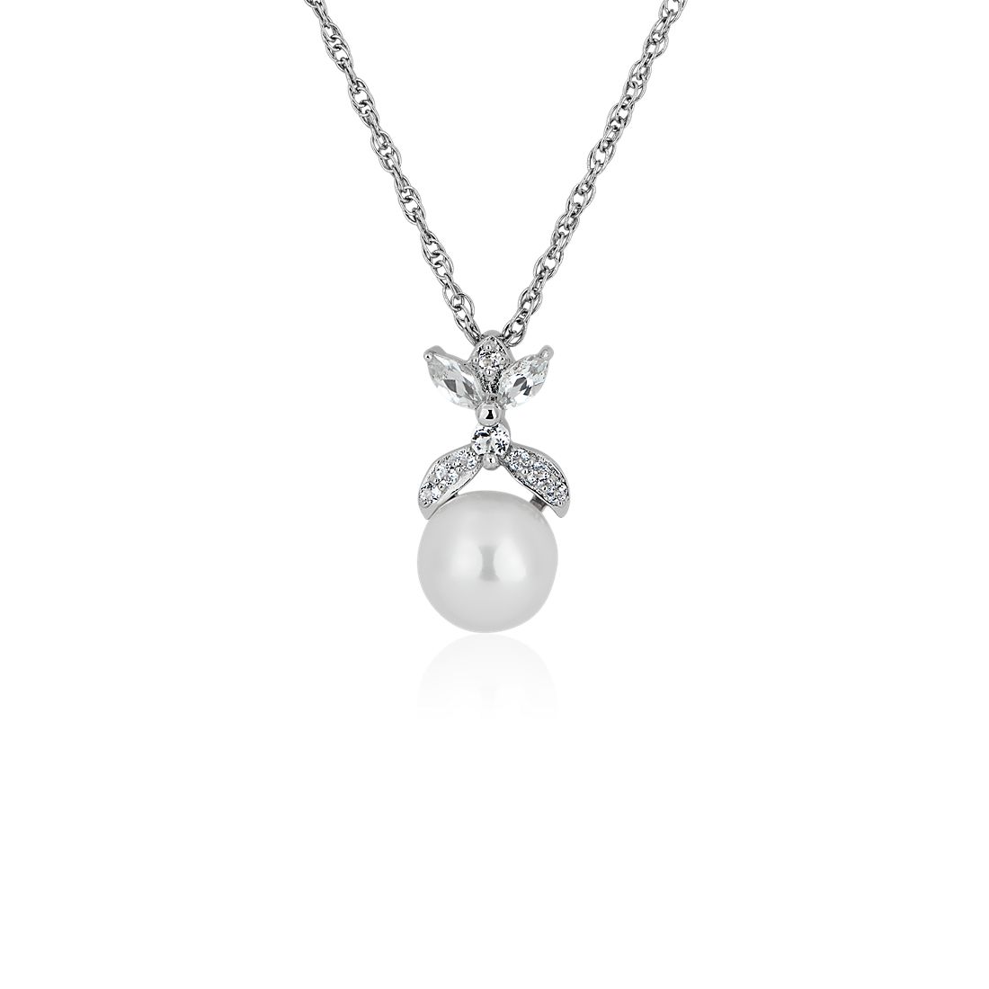 Freshwater Pearl and White Topaz Cluster Pendant in Sterling Silver