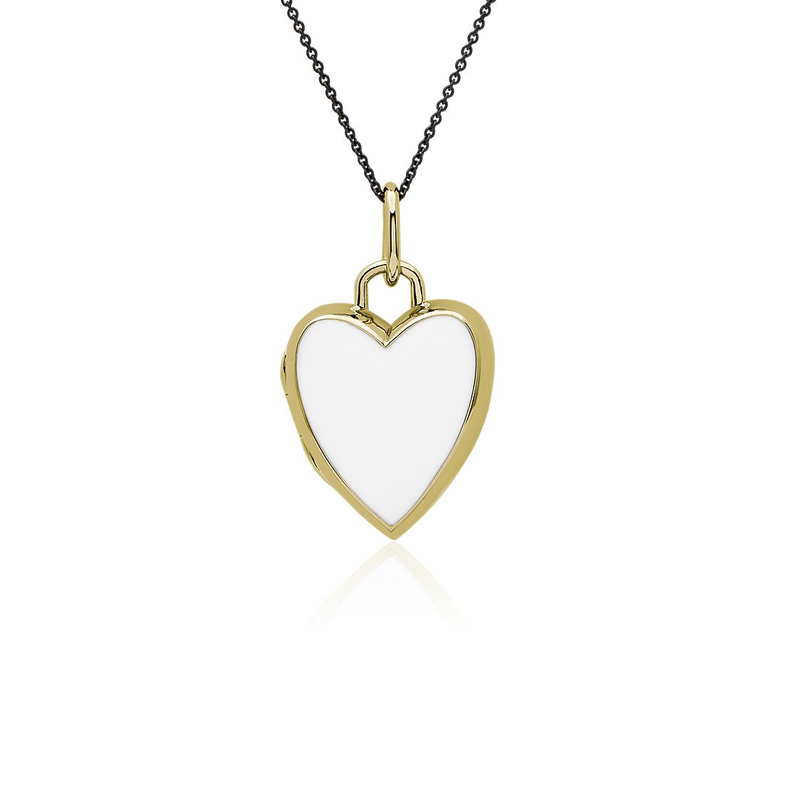 Monica Rich Kosann White Enamel Heart Locket in 18k Yellow Gold and Sterling Silver
