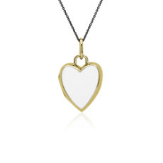 NEW Monica Rich Kosann White Enamel Heart Locket in 18k Yellow Gold and Sterling Silver