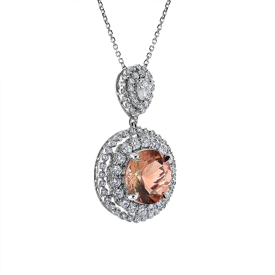 Oregon Sunstone and Diamond Halo Pendant in 18k White Gold