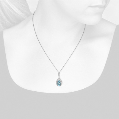 Closeup view of necklace on woman's neck