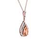 Pear Shaped Morganite and Double Diamond Halo Pendant in 14k Rose Gold