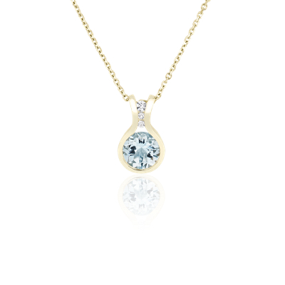 NEW Round Aquamarine Pendant in 14k Yellow Gold (7mm)