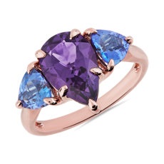 Amethyst and Tanzanite Three Stone Ring in 14k Rose Gold