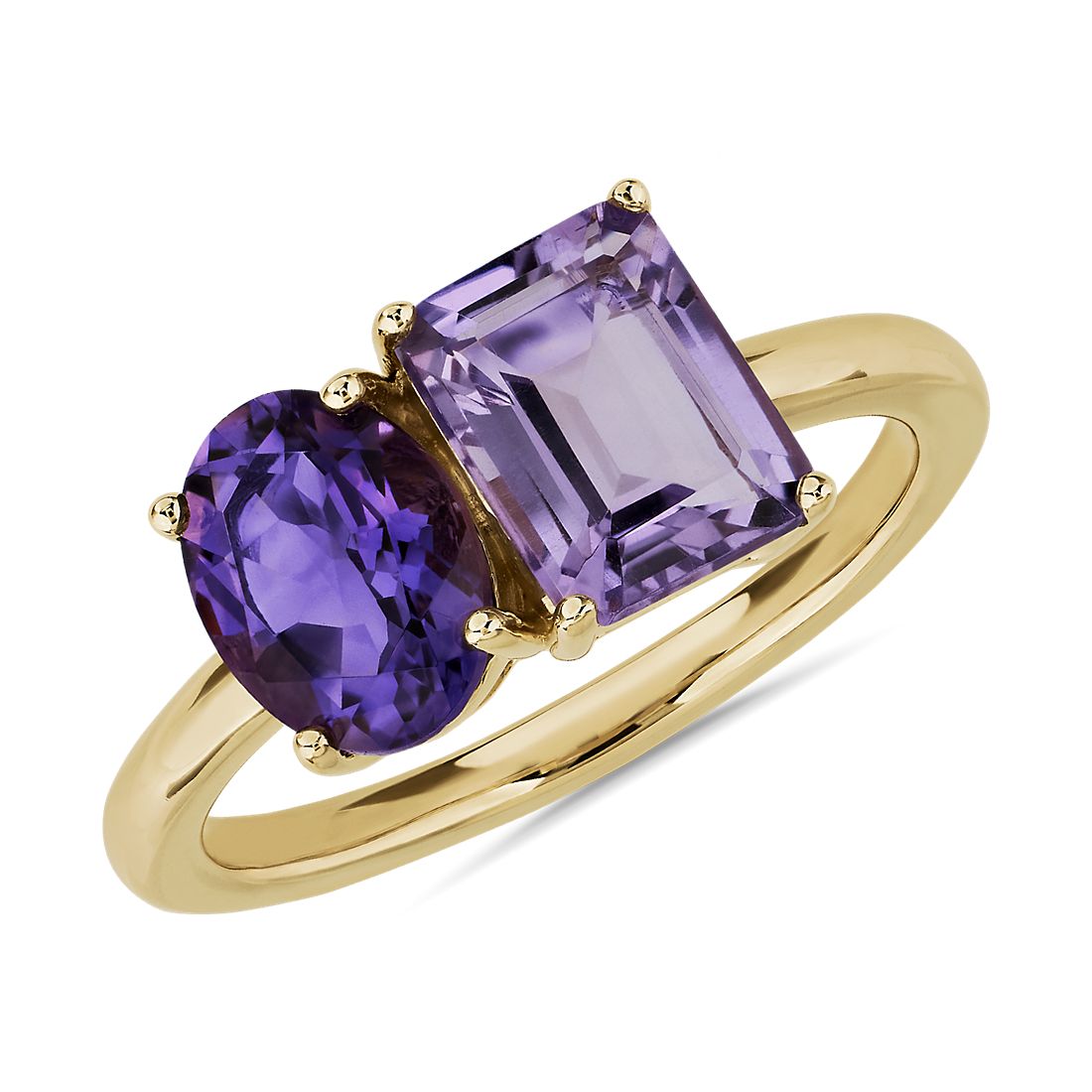 Amethyst Two Stone Ring in 14K Yellow Gold