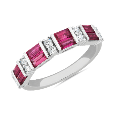 East West Ruby Baguette and Diamond Ring in 14k White Gold | Blue Nile