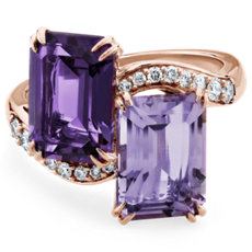 NEW Emerald Cut Amethyst and Diamond Two-Stone Ring 14k Rose Gold