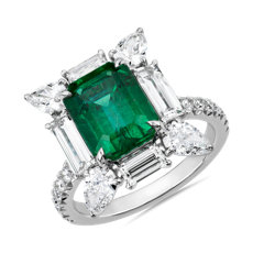 NEW Emerald and Diamond Ring in 18k White Gold