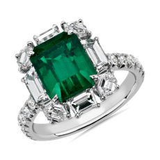 NEW Emerald and Diamond Ring in 18k White Gold