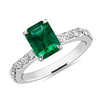 Emerald and Diamond Ring in 18k White Gold Blue Nile
