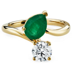 NEW Emerald and Diamond Two Stone Ring in 14k Yellow Gold