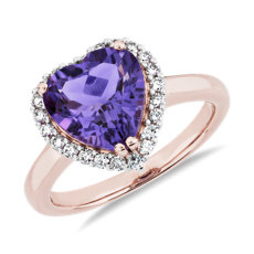 NEW Heart Shaped Amethyst and Diamond Halo Ring in 14k Rose Gold