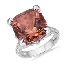NEW Square Fire Morganite and Diamond Ring in 18k White Gold (14x14mm)