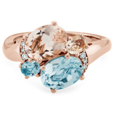 NEW Morganite and Aquamarine Cocktail Ring with Diamond Accents in 14k Rose Gold