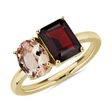 NEW Morganite and Garnet Two Stone Ring in 14k Yellow Gold