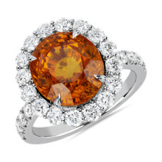 NEW Orange Sapphire and Diamond Ring in 18k White Gold