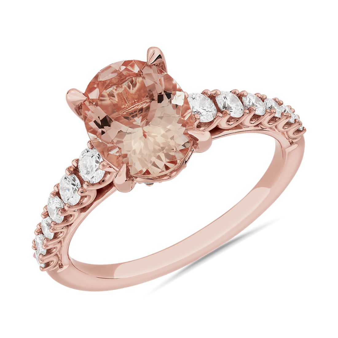 Oval Morganite and Diamond Ring in 14k Rose Gold (9x7mm)