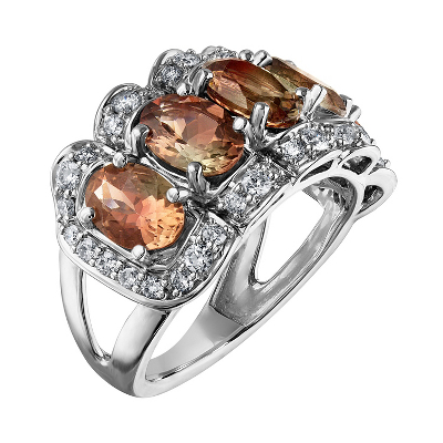 Oval Oregon Sunstone and Diamond Ring in 18k White Gold